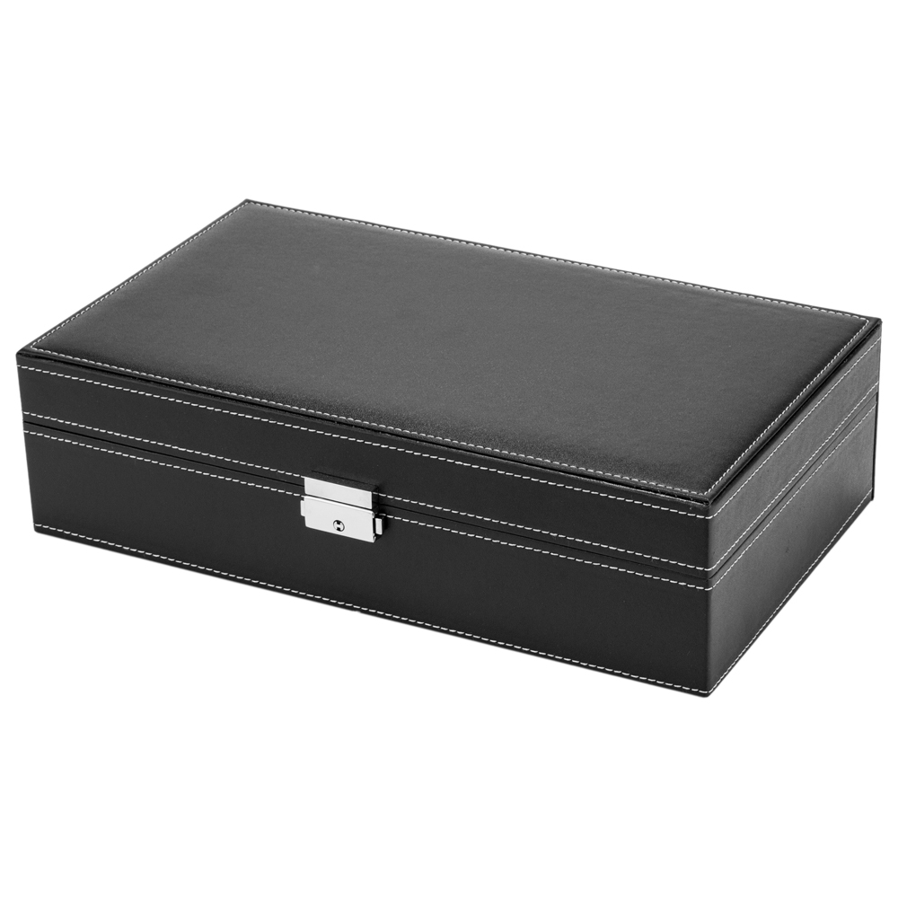 Jewelry Box 8 Slots Watch Organizer Storage Case with Lock and Mirror for Men Women Black