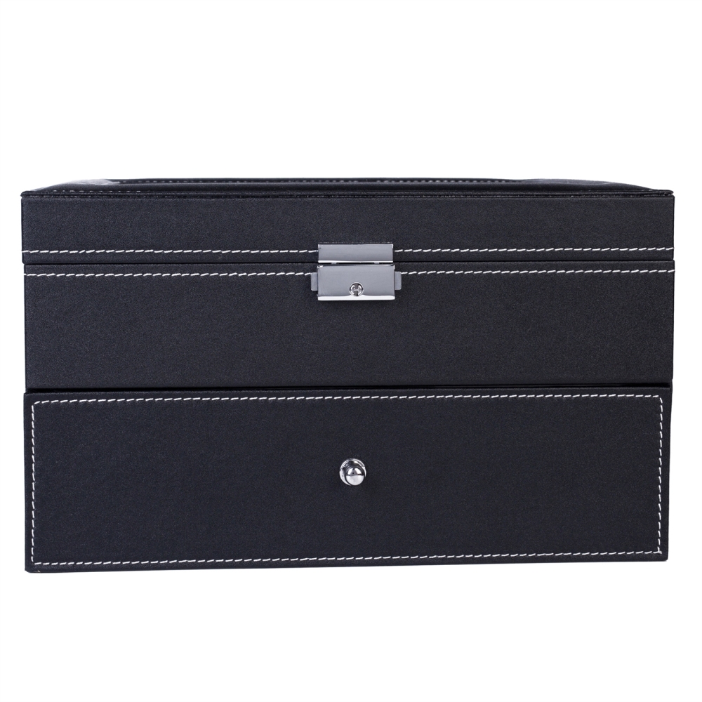 20 Compartments Dual Layers Elegant Wooden Watch Collection Box Black