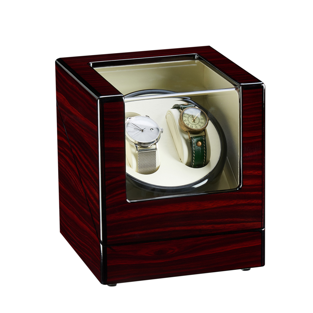 Double Watch Winder Automatic Rotation Wood Display Case Storage Organizer