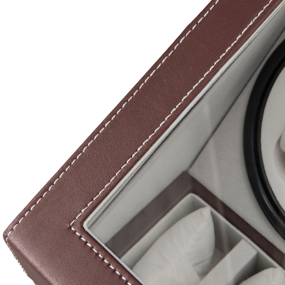 Brown Leather Watch Winder Storage Auto Display Case Box 4 6 Automatic Rotation