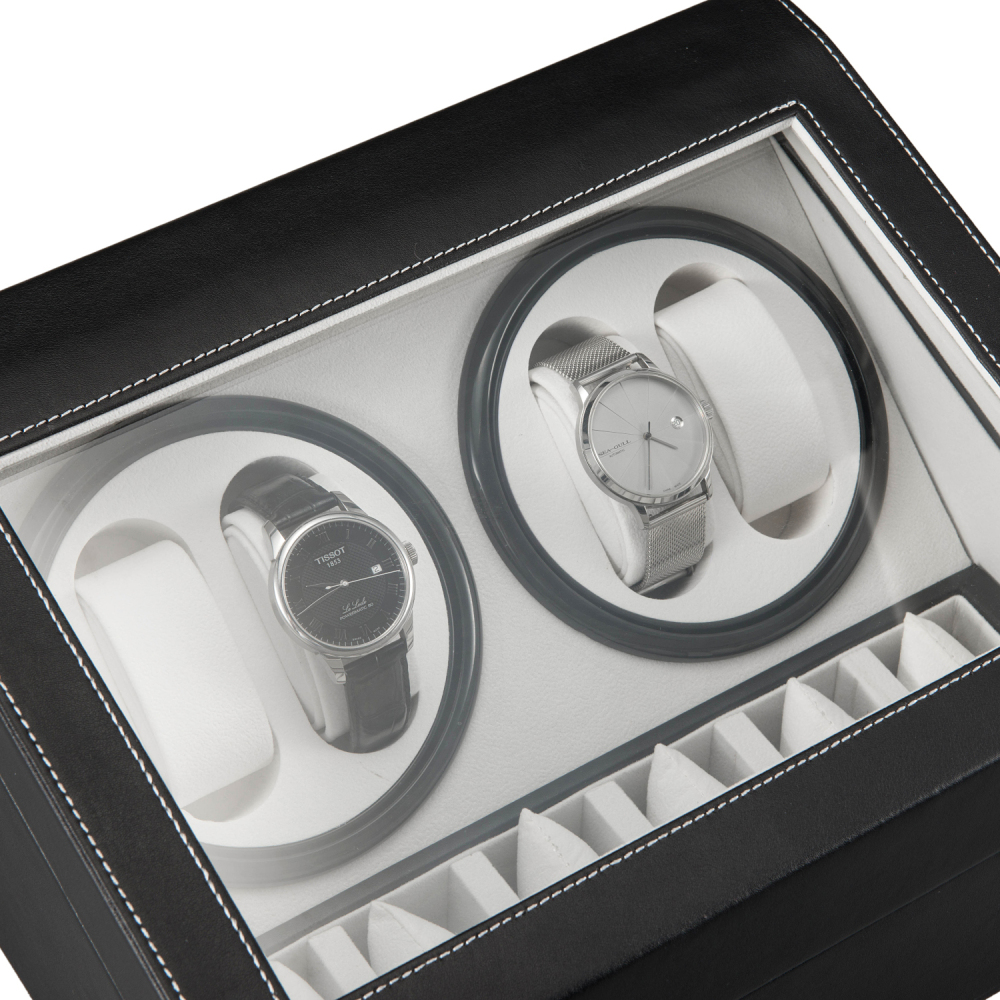 Black Leather Watch Winder Storage Auto Display Case Box 4 6 Automatic Rotation
