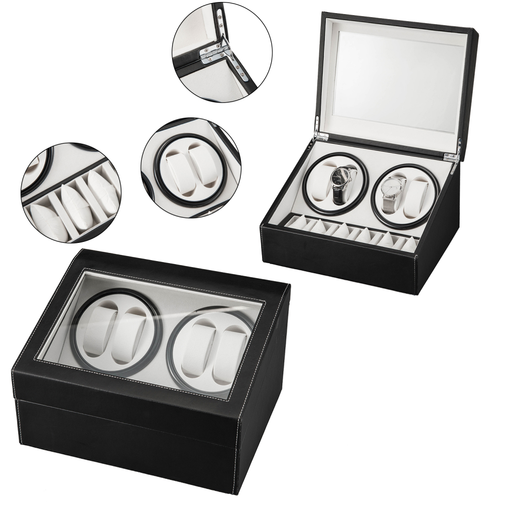 Black Leather Watch Winder Storage Auto Display Case Box 4 6 Automatic Rotation