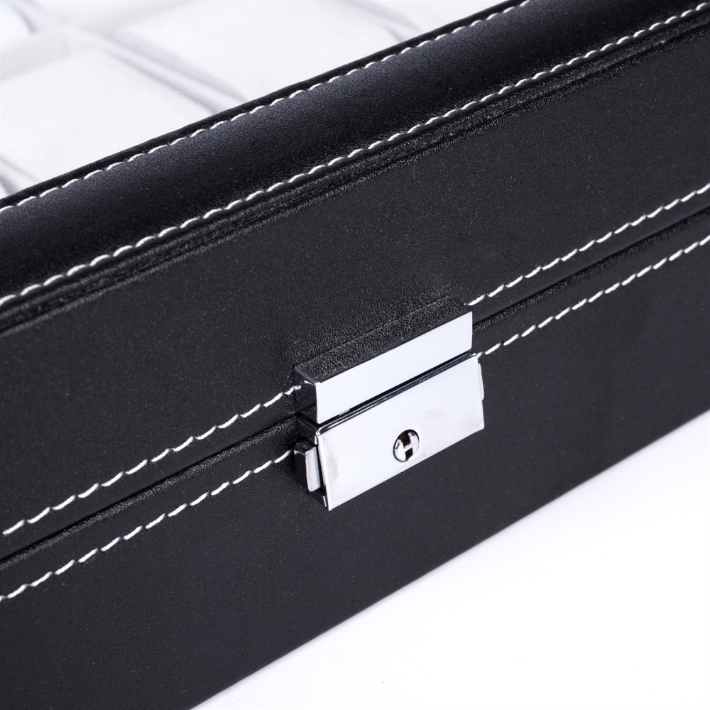 24 Compartments Top-level Opening Style Leather Watch Collection Box Black
