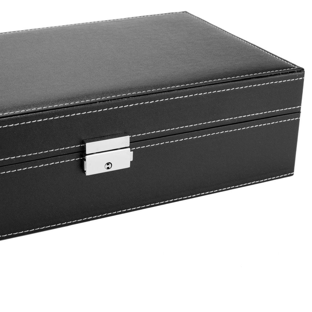 Jewelry Box 8 Slots Watch Organizer Storage Case with Lock and Mirror for Men Women Black