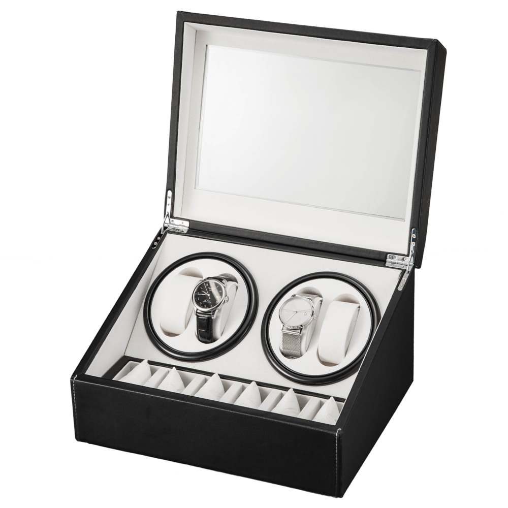 Black Leather Watch Winder Storage Auto Display Case Box 4 6 Automatic Rotation