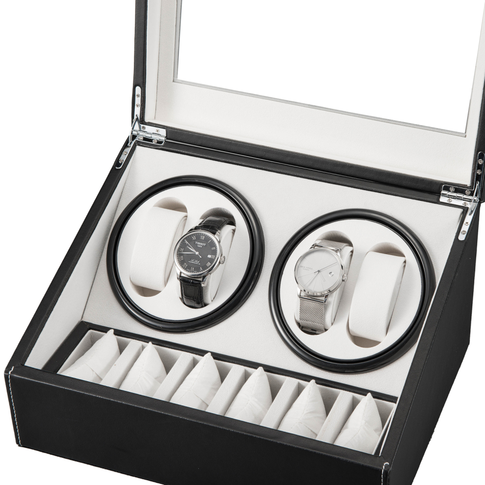 Black Leather Watch Winder Storage Auto Display Case Box 4 6 Automatic Rotation
