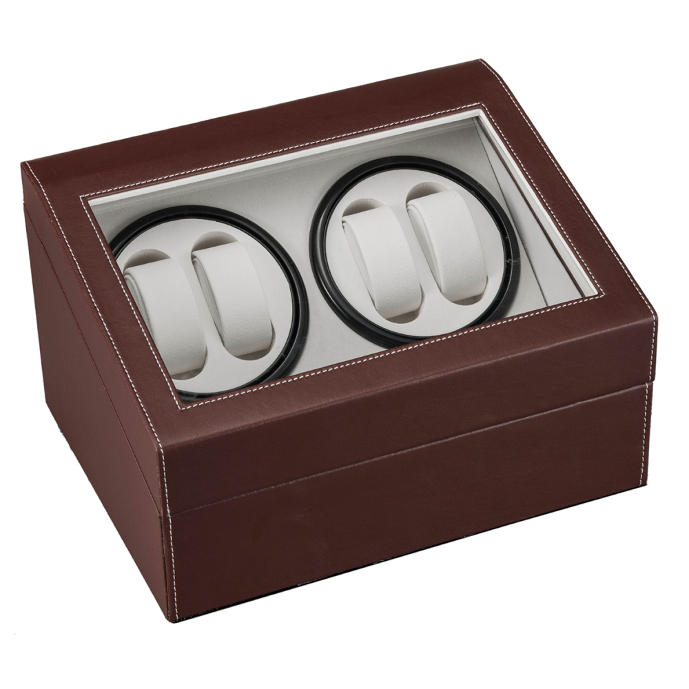 Brown Leather Watch Winder Storage Auto Display Case Box 4 6 Automatic Rotation