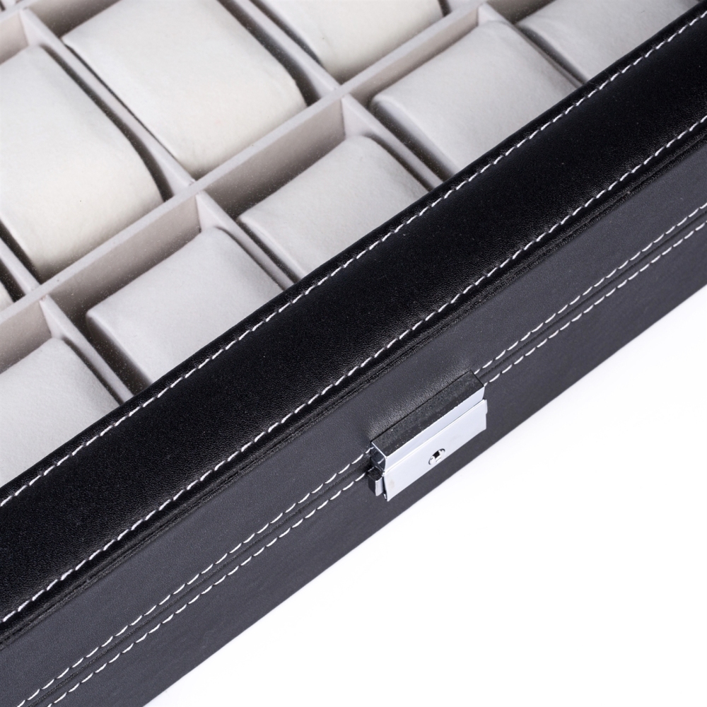 24 Compartments Top-level Opening Style Leather Watch Collection Box Black