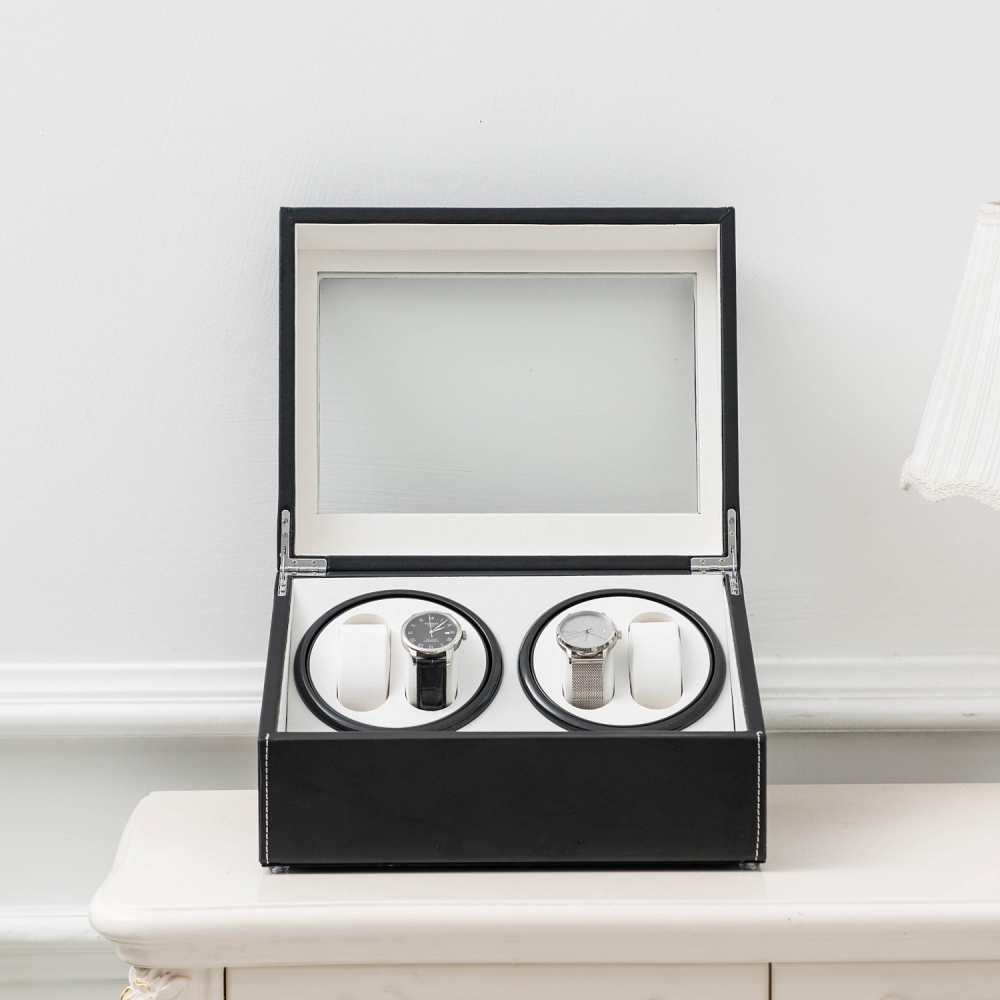 Black Leather Watch Winder Storage Auto Display Case Box 4 6 Automatic Rotation