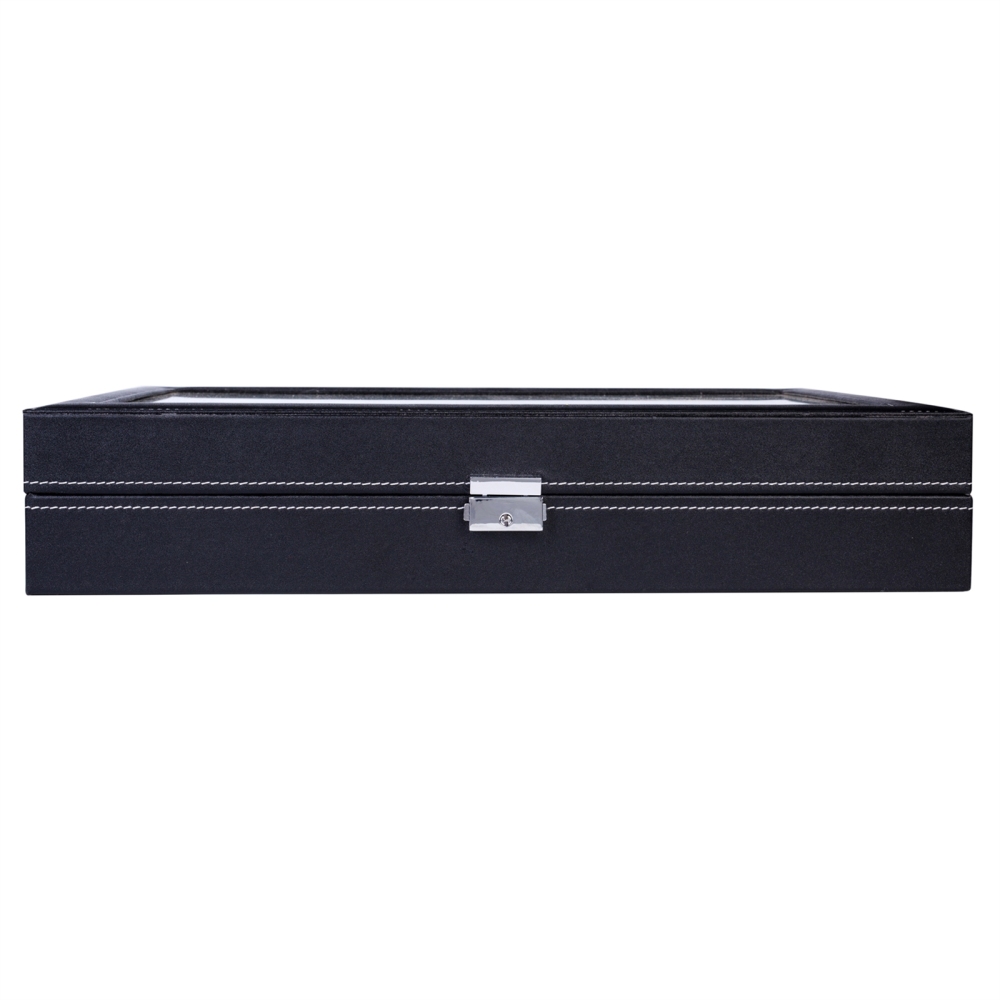 24 Compartments Top-level Opening Style Leather Watch Collection Box Black