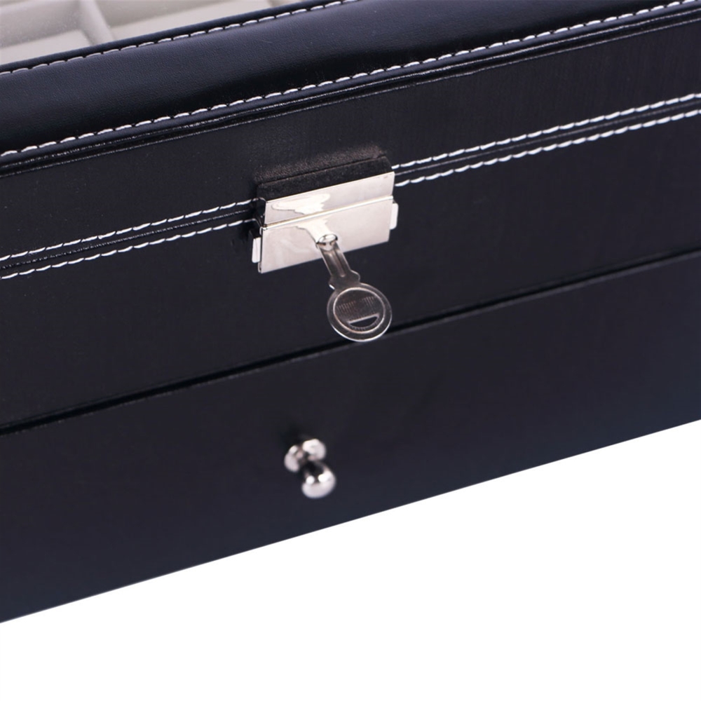 20 Compartments Dual Layers Elegant Wooden Watch Collection Box Black
