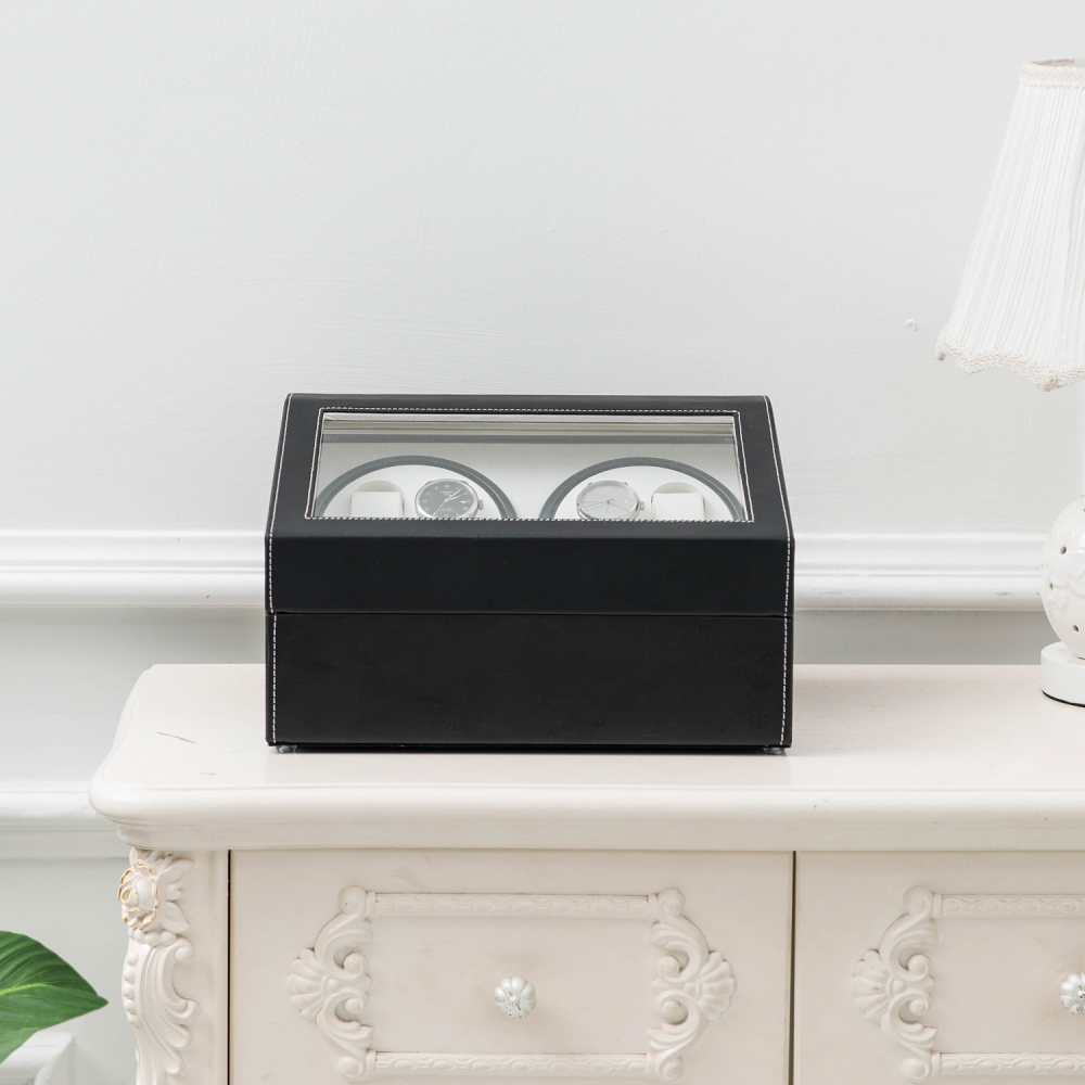 Black Leather Watch Winder Storage Auto Display Case Box 4 6 Automatic Rotation