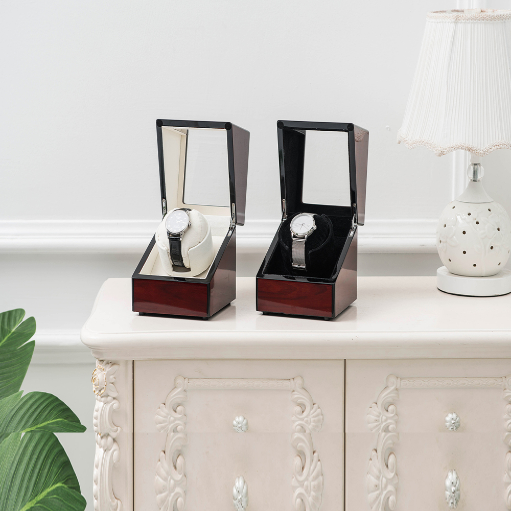 Single Watch Winder Automatic Rotation Wood Display Case Storage Organizer