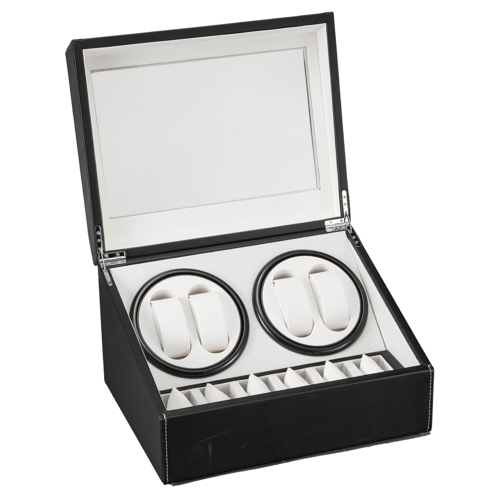 Black Leather Watch Winder Storage Auto Display Case Box 4 6 Automatic Rotation