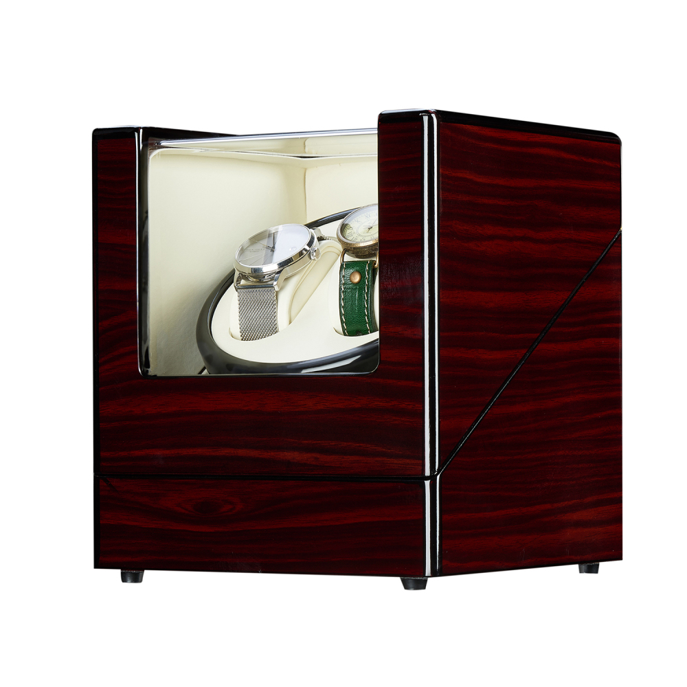 Double Watch Winder Automatic Rotation Wood Display Case Storage Organizer
