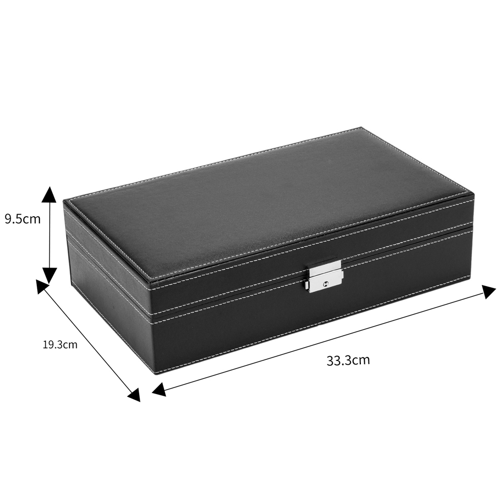 Jewelry Box 8 Slots Watch Organizer Storage Case with Lock and Mirror for Men Women Black