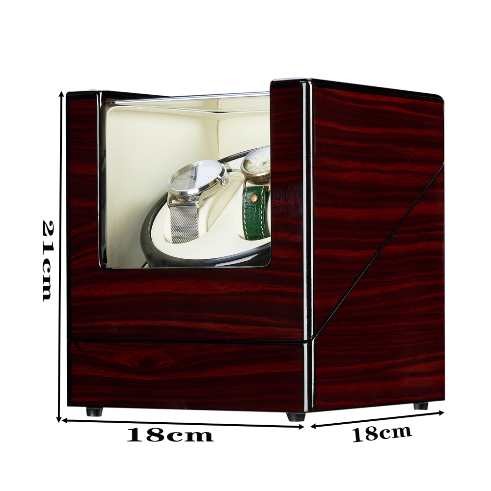 Double Watch Winder Automatic Rotation Wood Display Case Storage Organizer