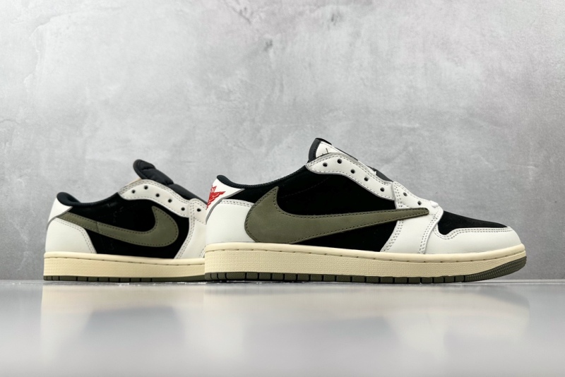 最頂級版本 Travis Scott x Jordan Air Jordan 1 Low "Medium Olive" 联名款黑绿橄榄 倒钩5.0