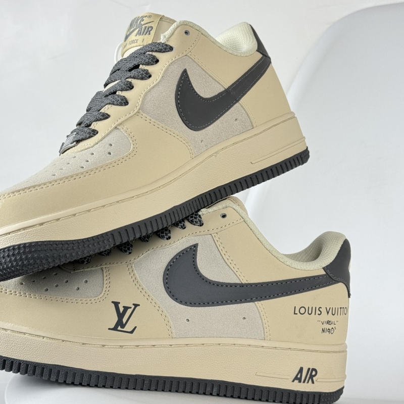 Louis Vuitton x Nike Air Force 1 07 LV8 Low&quot;Beige White/Grey/Black/Gold LV&quot;空军一号经典百搭休闲运动板鞋“皮革沙米深灰LV印花”