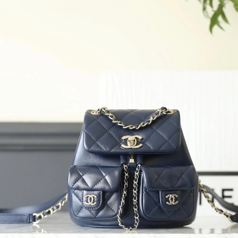CHANEL 香奈兒 23A 雙口袋青蛙背包 女士包包 海軍藍