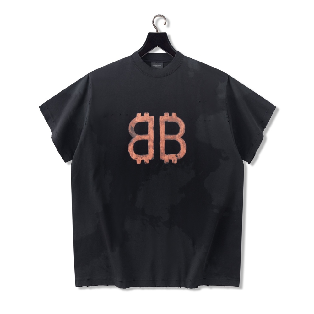香港高仿衣服 BALENCIAGA 巴黎世家 做舊比特幣短袖 奢侈品