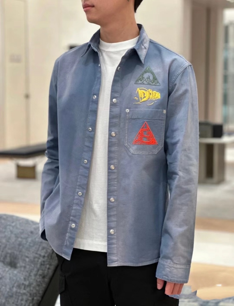 香港高仿衣服 DIOR 淡藍色沙漠宇宙牛仔襯衫