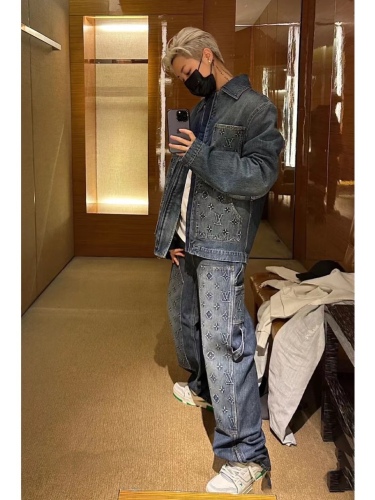 香港高仿衣服 LOUIS VUITTON 路易威登 牛仔壓花長褲 奢侈品