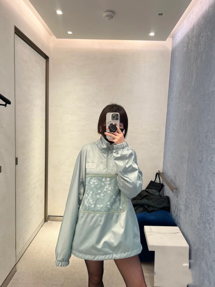 香港高仿衣服 DIOR 迪奧 半拉鏈湖水藍網眼厚夾外套