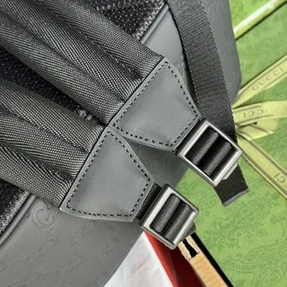 黑色GG橡膠效果皮革，棉麻混紡內襯