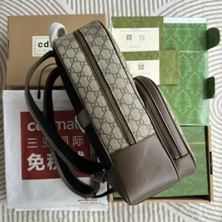 Supreme帆布書包 - 棕色皮革滾邊與紅綠條紋織帶的完美結合