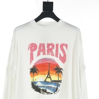 巴黎世家BALENCIAGA夜景椰樹鐵塔印花長袖T恤 | 每日輕奢精選
