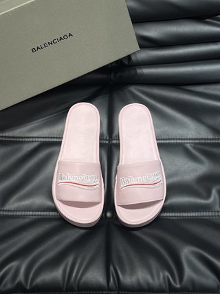 Balenciaga新款情侶厚底拖鞋 - 可樂刺繡牛皮設計