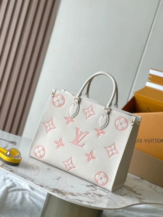 復刻 LV ONTHEGO 中號手袋｜白粉色高仿奢侈品包包