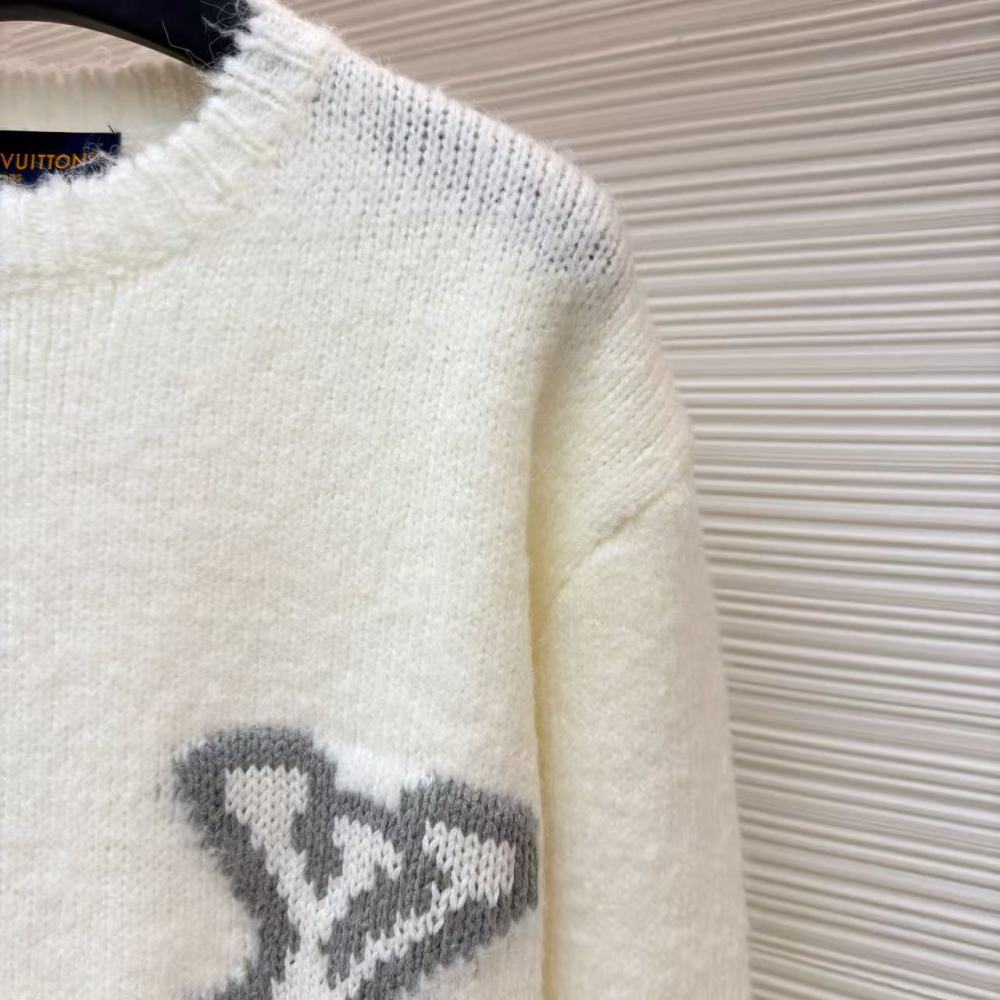 香港高仿衣服 Louis Vuitton SS25 男士春夏系列 純色字母嵌花套頭毛衣 男款 白色