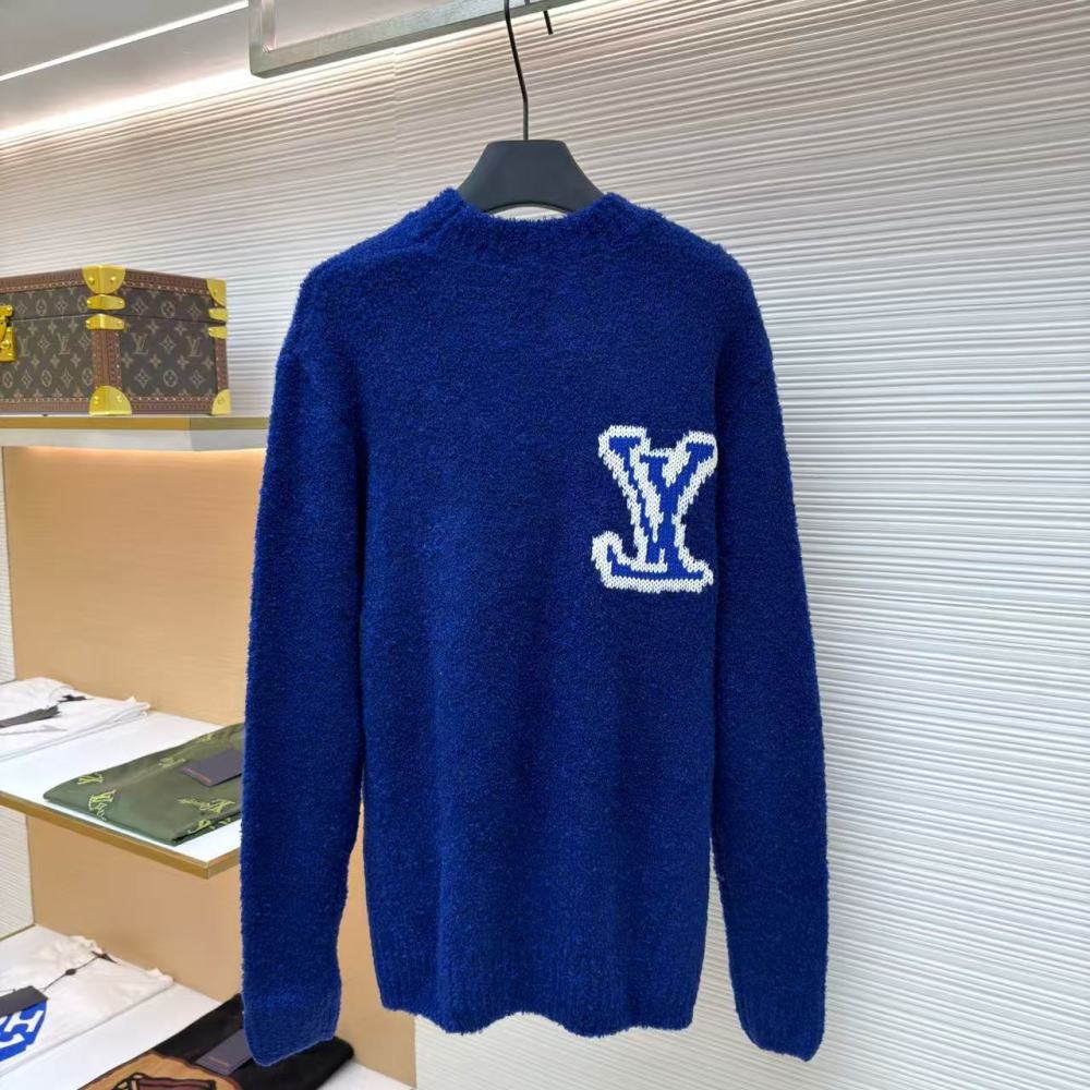香港高仿衣服 Louis Vuitton 經典嵌花圓領羊毛衫毛衣 男款 藍色
