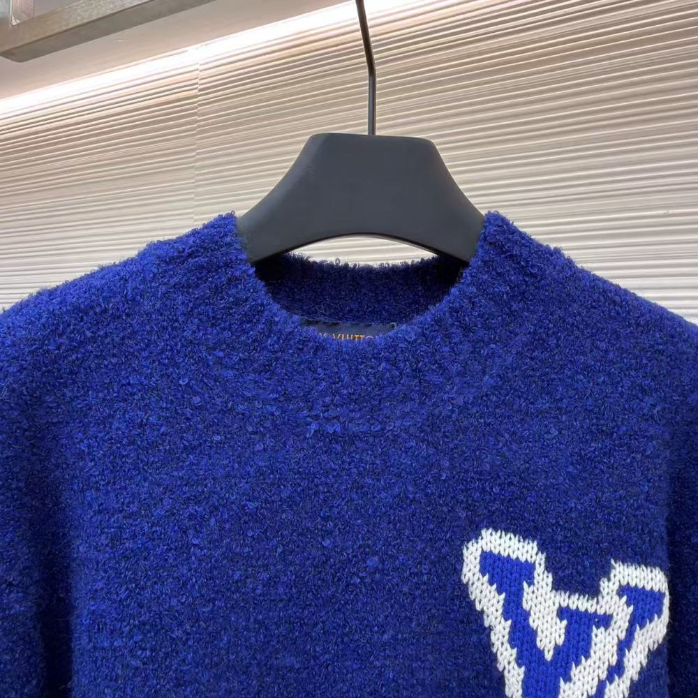 香港高仿衣服 Louis Vuitton 經典嵌花圓領羊毛衫毛衣 男款 藍色