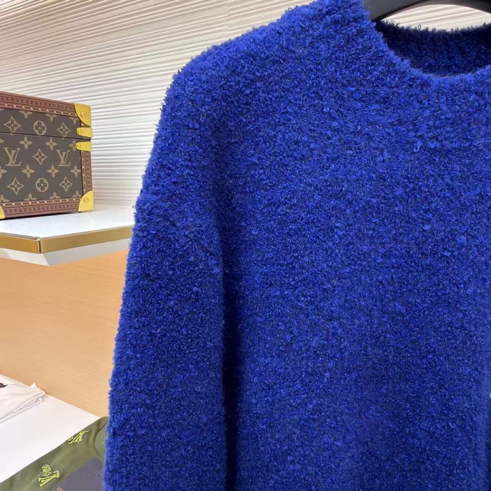 香港高仿衣服 Louis Vuitton 經典嵌花圓領羊毛衫毛衣 男款 藍色