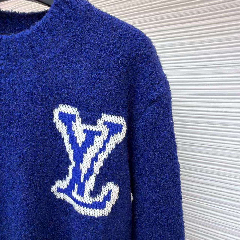 香港高仿衣服 Louis Vuitton 經典嵌花圓領羊毛衫毛衣 男款 藍色