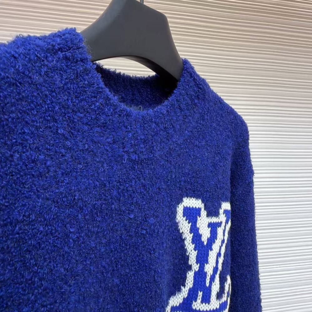 香港高仿衣服 Louis Vuitton 經典嵌花圓領羊毛衫毛衣 男款 藍色