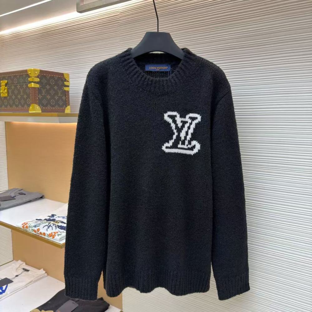 香港高仿衣服 Louis Vuitton 綿羊毛混紡圓領衫 男款 黑色