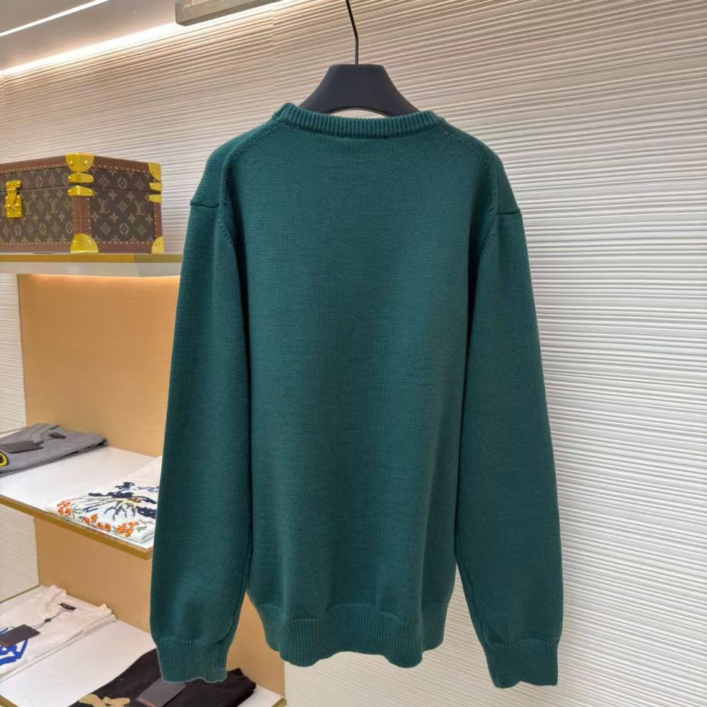 香港高仿衣服 GUCCI古馳 飾嵌花針織羊毛套衫 綠色 男女同款