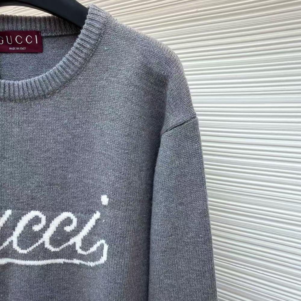 香港高仿衣服 GUCCI古馳 飾嵌花羊毛衫 灰色