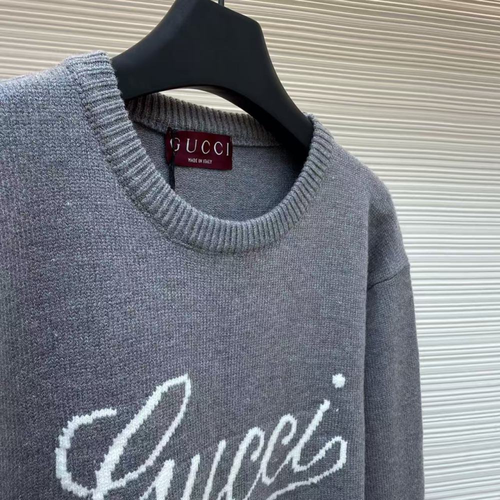 香港高仿衣服 GUCCI古馳 飾嵌花羊毛衫 灰色