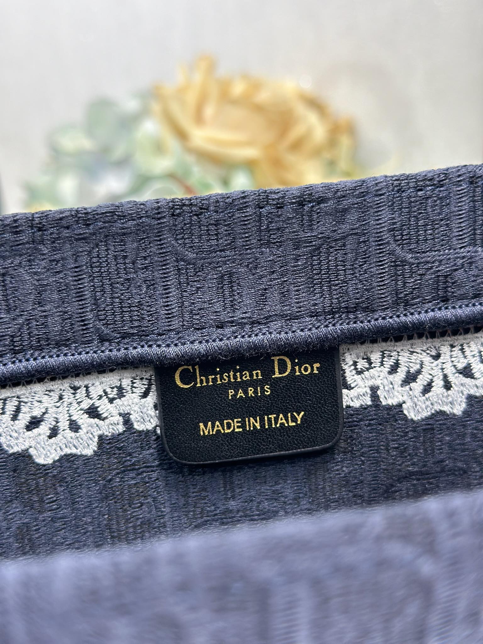 頂級復刻Dior Book Tote 酒椰草托特包 黑藍鏡子 細節圖