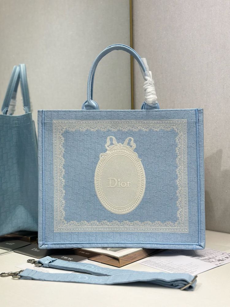頂級復刻Dior Book Tote 酒椰草托特包 天藍鏡子 主視圖