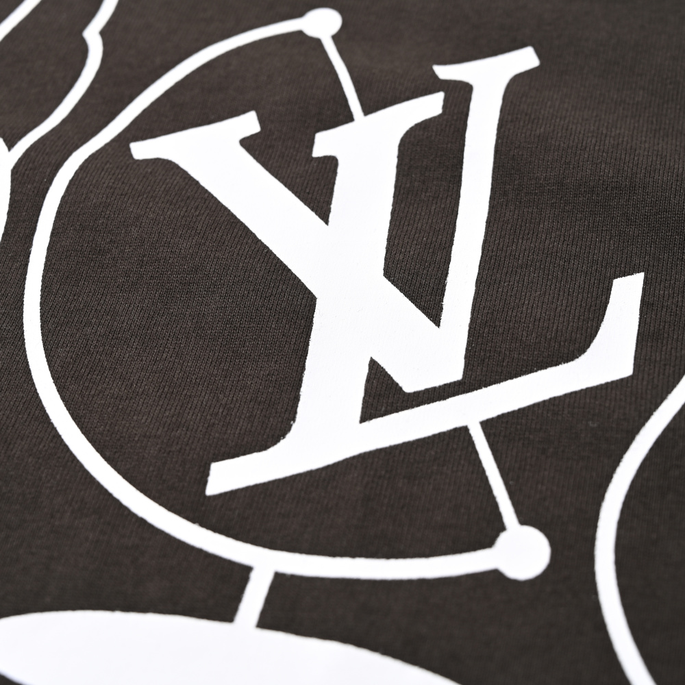 LV 横线LOGO印花短袖T恤 32支黑咖水洗棉