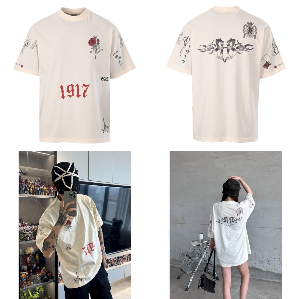 正面全身展示 BALENCIAGA 巴黎世家 BALENCIAGA巴黎世家BLCG TATTOO纹身图案短 BALENCIAGA 巴黎世家復刻版
