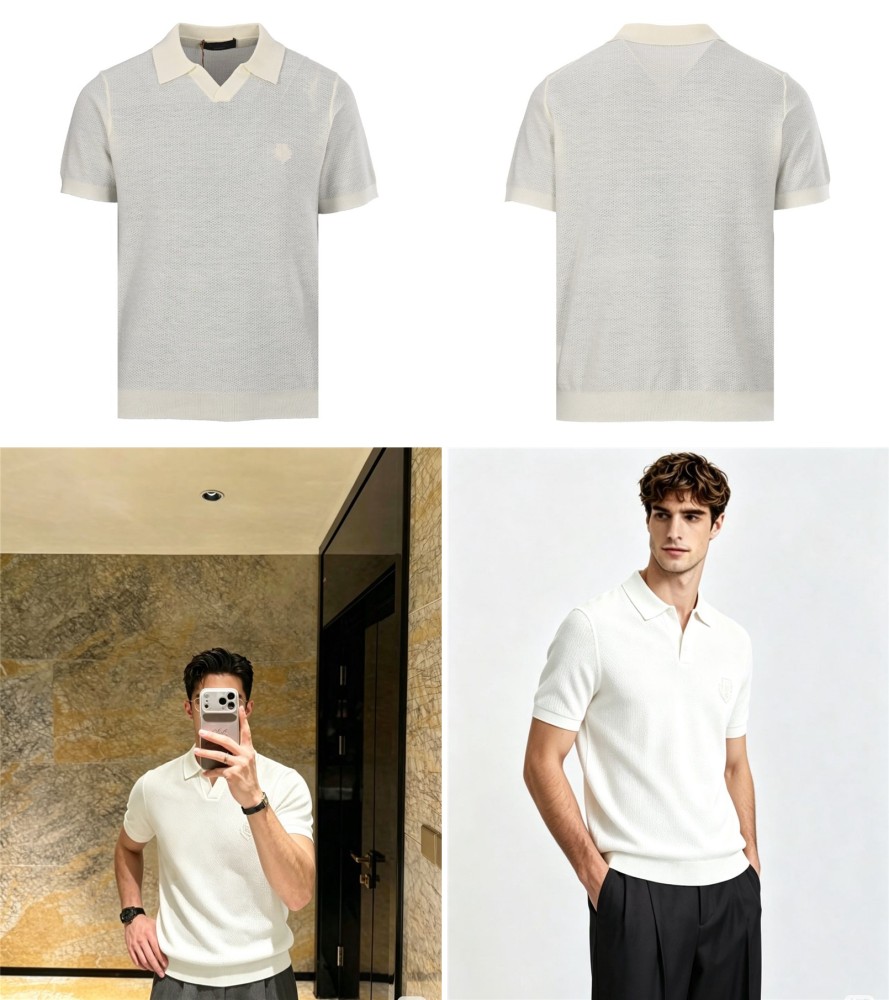 正面全身展示 LORO PIANA 諾悠翩雅 LORO PIANA诺悠翩雅LP 海鸥领罗纹针织短袖POLO LORO PIANA 諾悠翩雅復刻版