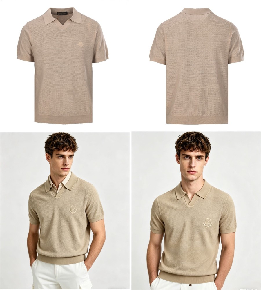正面全身展示 LORO PIANA 諾悠翩雅 LORO PIANA诺悠翩雅LP 海鸥领罗纹针织短袖POLO LORO PIANA 諾悠翩雅復刻版