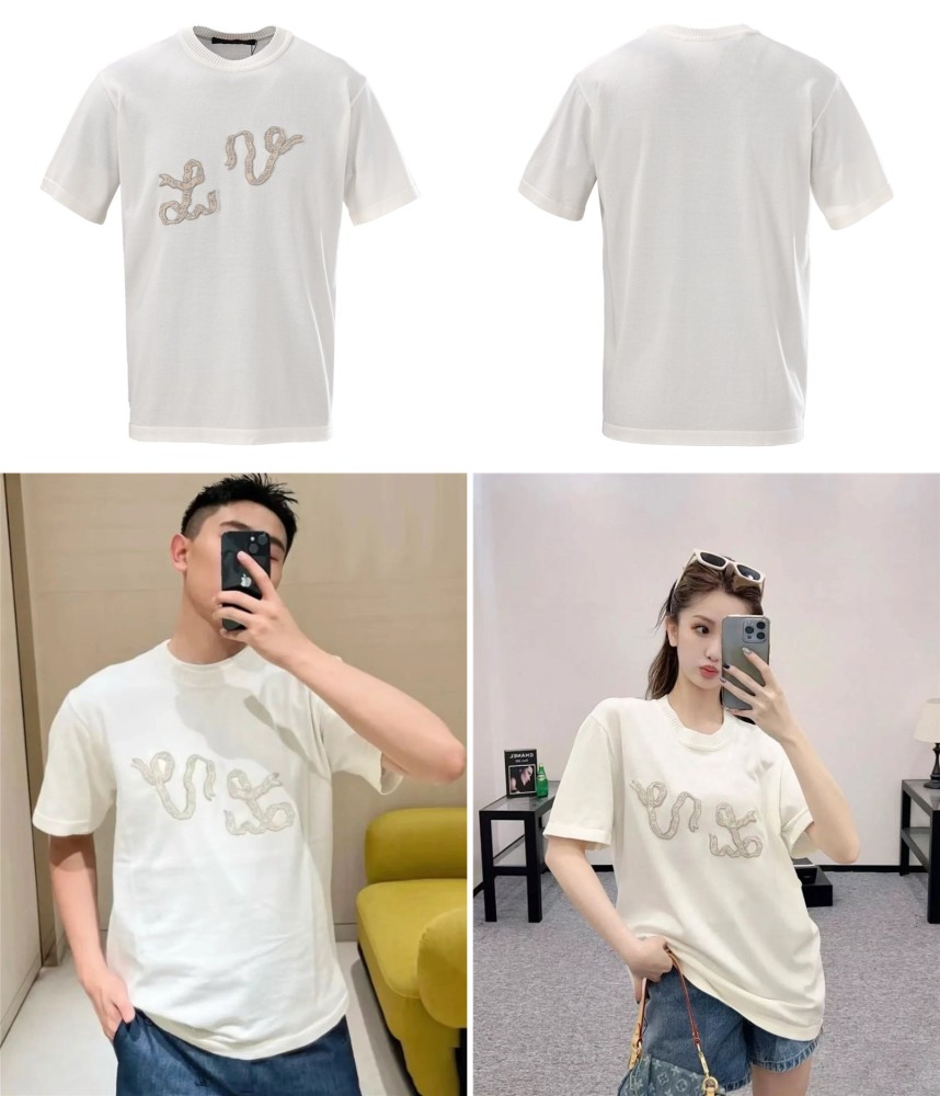 正面全身展示 LOUIS VUITTON LOUIS VUITTON LV 绳绣针织短袖T恤正品108 LOUIS VUITTON復刻版